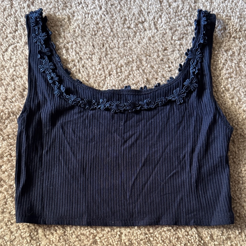Reformation Midnight Blue Floral Embellished Crop Top